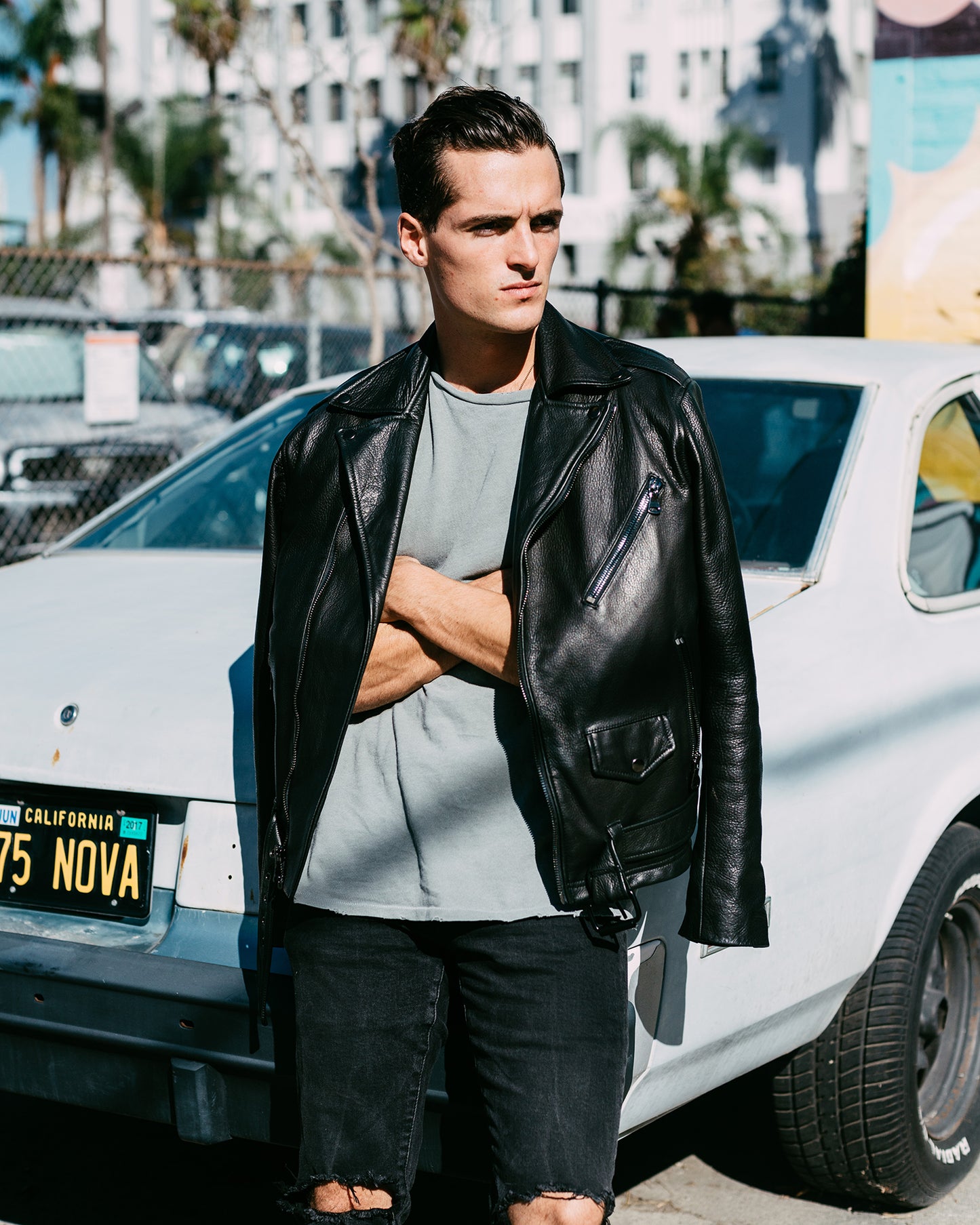 Men's Classic Moto All Black Leather Jacket