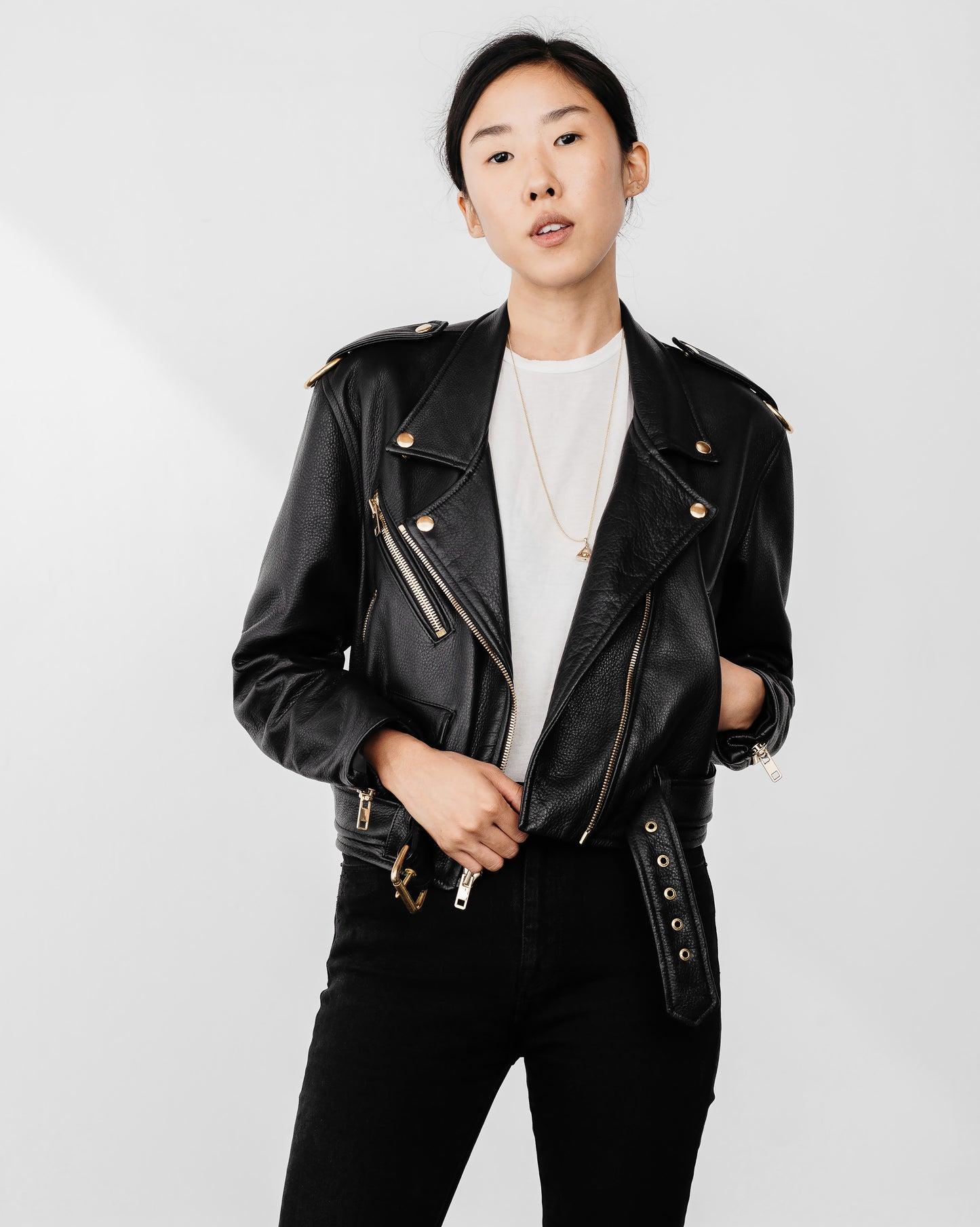 Women's 90's Gold Moto Leather Jacket