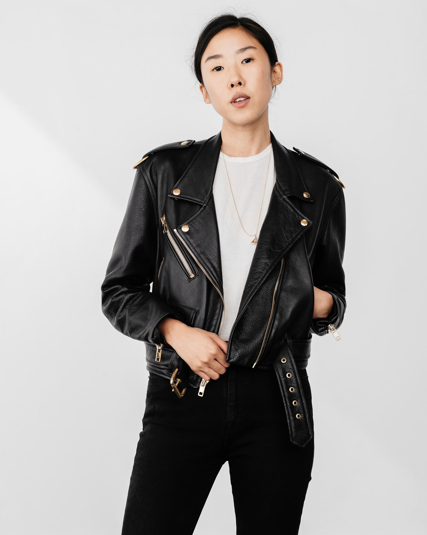 Women's 90's Gold Moto Leather Jacket