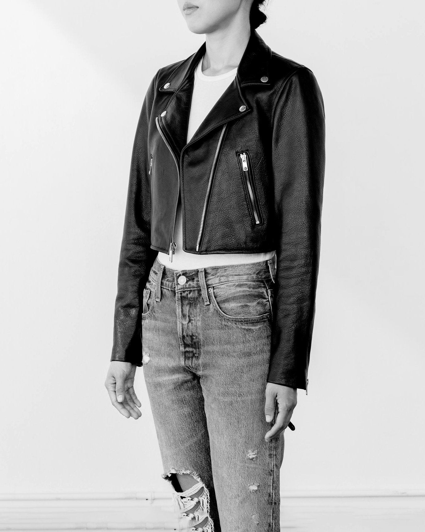 Women's Cropped Moto Leather Jacket