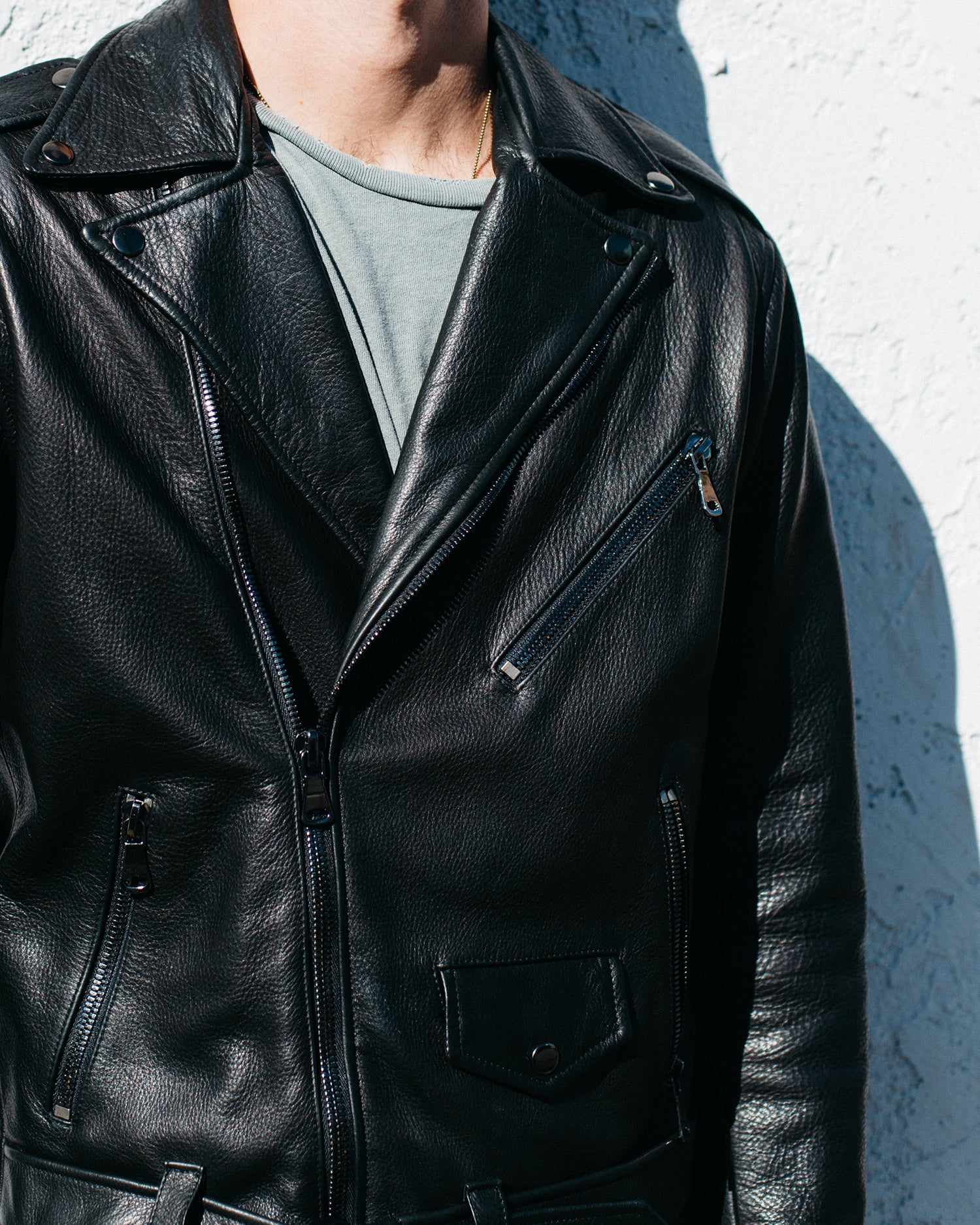 Men's Classic Moto All Black Leather Jacket