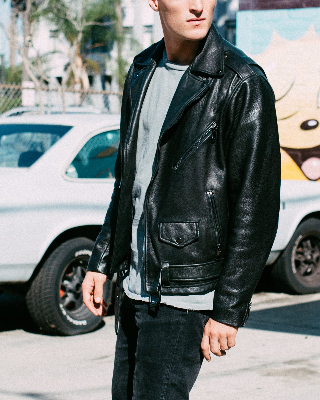 Men's Classic Moto All Black Leather Jacket