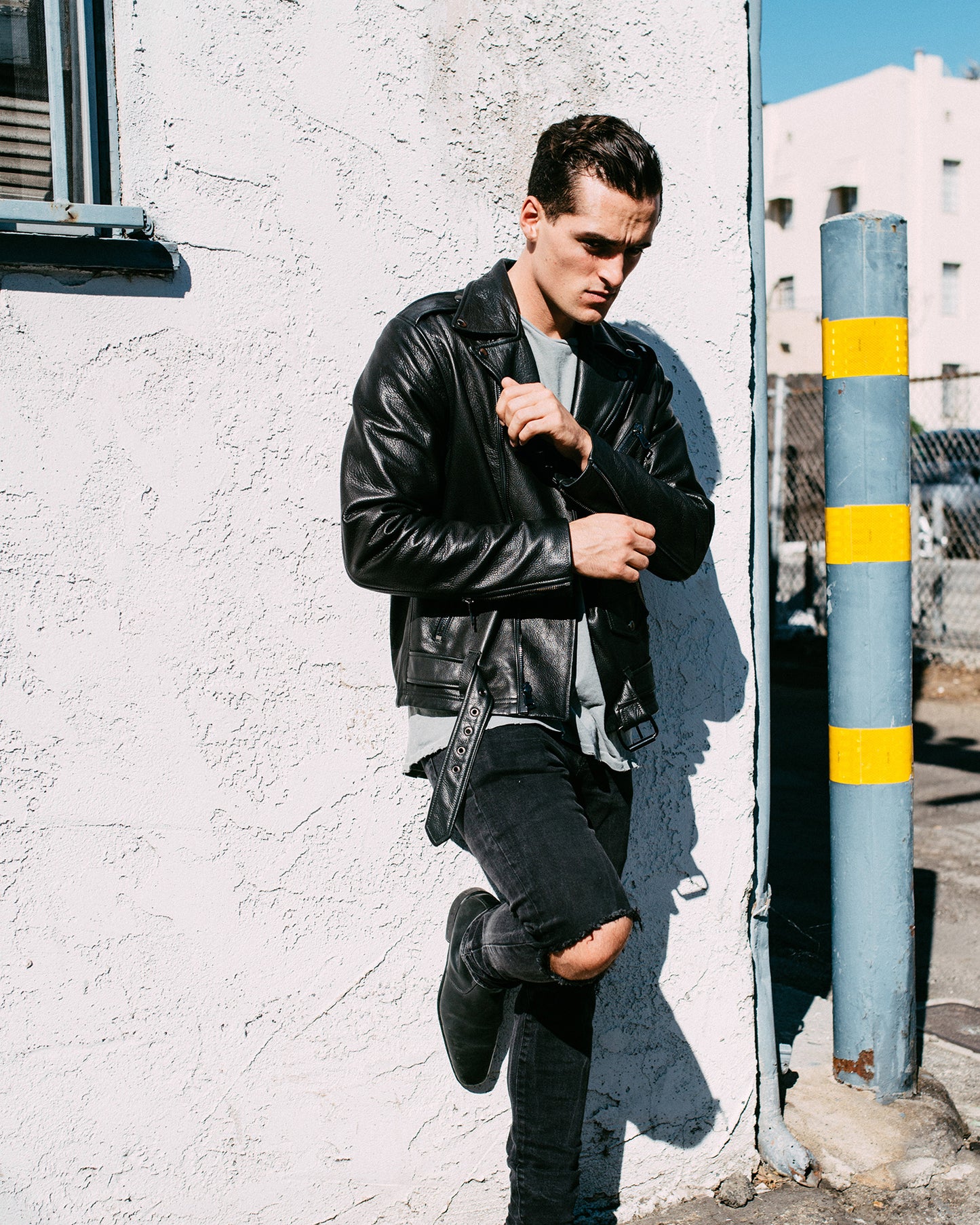 Men's Classic Moto All Black Leather Jacket