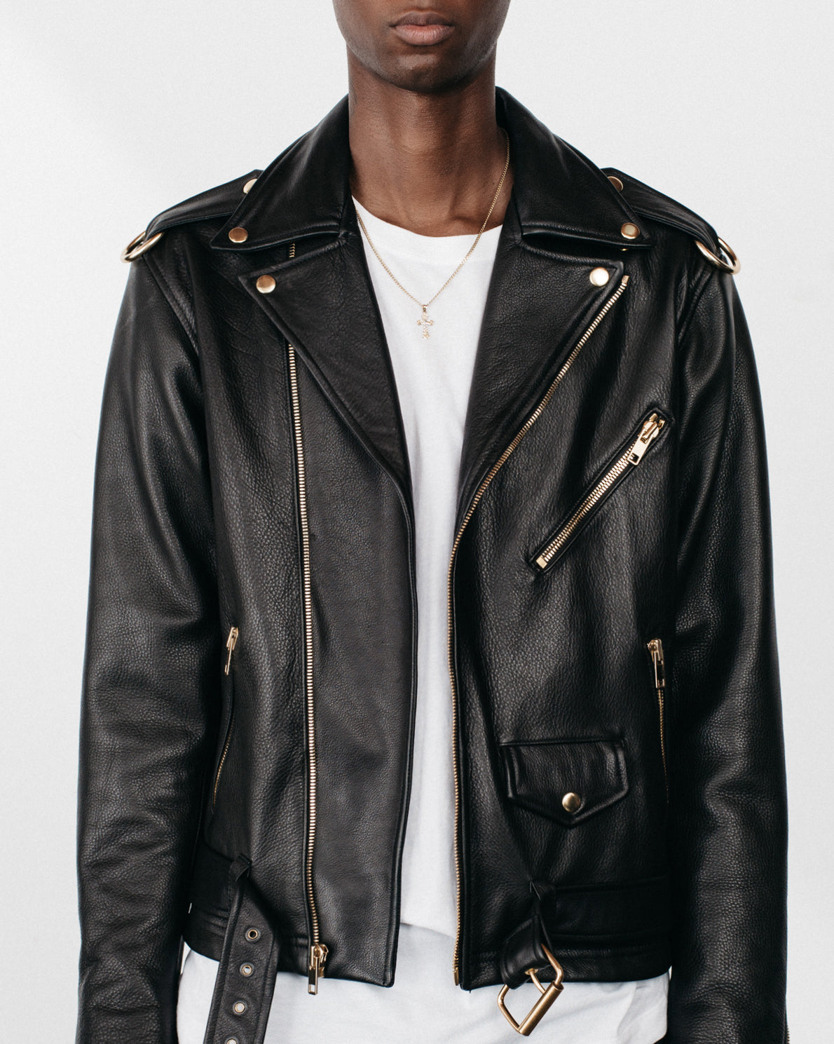 Men's Gold Classic Moto Leather Jacket